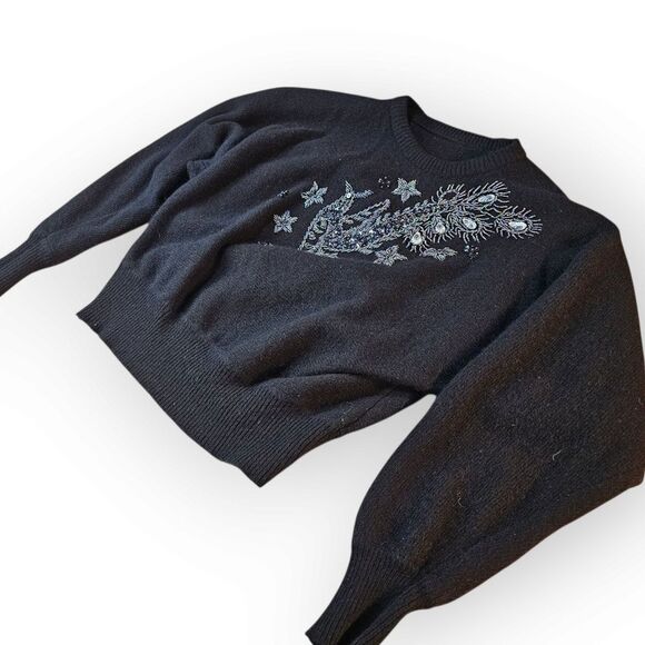 Vintage Black Lambswool Beaded Sweater - Picture 4 of 11